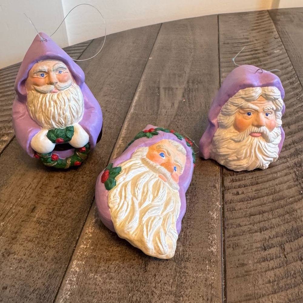 Vintage Santa Christmas Ornament Purple Ceramic Holiday Decor Hand Painted